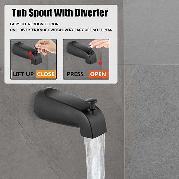 Heyalan Shower Faucet Set with Tub Spout, Bathtub and Shower Trim Kit with Valve, Single Handle Bathroom Shower Faucet Set 6 Inch Square Rainfall Shower Head,Matte Black - Image 6