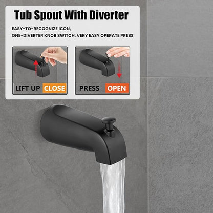 Heyalan Shower Faucet Set with Tub Spout, Bathtub and Shower Trim Kit with Valve, Single Handle Bathroom Shower Faucet Set 6 Inch Square Rainfall Shower Head,Matte Black - Image 6