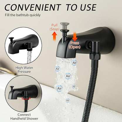 Tub Spout with Diverter Matte Black, 5 Settings Metal Bathtub Faucet with Sprayer High Pressure Bath Tub Faucet Set - Image 4