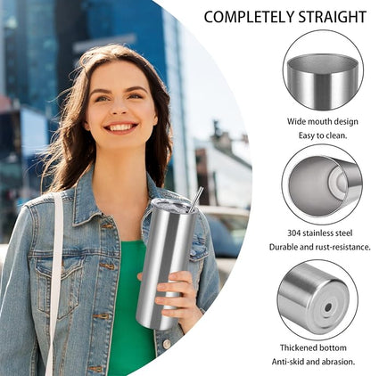 8 Pack 20 Oz Straight Skinny Tumblers, Individually Gift Boxed Stainless Steel Slim Skinny Tumbler Set Bulk, 20 Oz Insulated Slim Thin Travel Tumbler Cup for Diy, Silver - Image 3