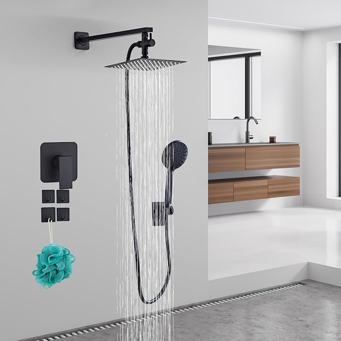 Shower Head 8'' High Pressure Rainfall, Handheld Shower Combo with 11'' Extension Arm, 5 Spray, Anti-leak Luxury Premium Quality, Rainfall Shower Head with Handheld Spray Combo, Matte Black - Image 2