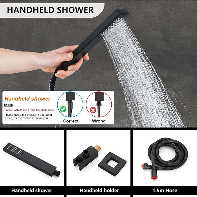 Midanya Rain Shower System with Tub Spout,Tub Shower Faucet Set with rainfall Shower Head and Handheld Spray,Wall Mount Tub Shower Combo Rough-in Valve Included,10 Inch Matte Black - Image 7