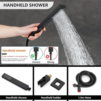 Midanya Rain Shower System with Tub Spout,Tub Shower Faucet Set with rainfall Shower Head and Handheld Spray,Wall Mount Tub Shower Combo Rough-in Valve Included,10 Inch Matte Black - Image 7