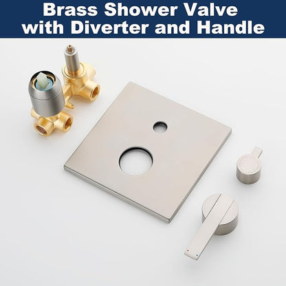 Shower System with Tub Spout, All Metal Bathtub Shower Faucet Set with High Pressure 10 Inch Rain Shower Head and Handheld Shower Head Set, Brushed Nickel (Valve Include) - Image 7