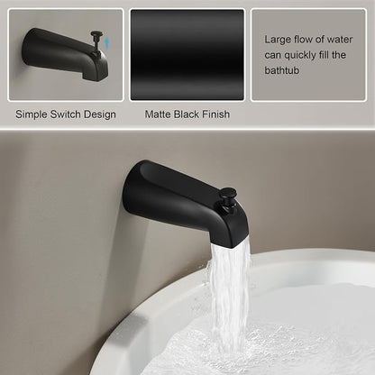 Tub Shower Faucet Set With Valve - 6 Inch Black Shower Head and Handle Set, High Pressure Bathtub Faucet With Rain Shower Head and Tub Spout Single-Spray, Matte Black - Image 5