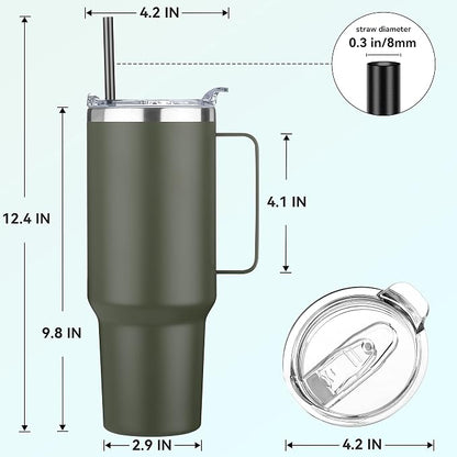 HASLE OUTFITTERS 40 oz Stainless Steel Tumbler with Handle, Vacuum Insulated Tumblers Bulk, Reusable Double Wall Travel Coffee Mug, Durable Powder Coated Water Bottles(Army Green, 8) - Image 3