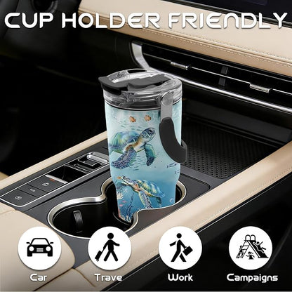 20oz Turtle Tumblers - Sea Turtle Tumbler with Straw Handle, Leak-proof, BPA-free, Double Wall Insulated, Turtles Gifts for Cat Lover, Insulated Coffee Tumbler Ocean Stainless Steel Cup for Kids - Image 4