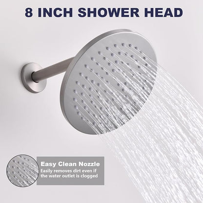 Shower System with Tub Spout, Bathtub Shower Faucet Set, 8" Rain Shower Head and Handheld Spray Combo, Round Shower Head and Handle Set with Tub Spout (Valve Included), Brushed Nickel - Image 5