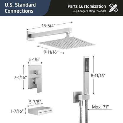 KES Bathtub Shower Faucet Set with Waterfall Tub Spout Shower System 3-Function Shower Faucets Sets Complete with 10 Inch Rain Shower Head, XB6305F18-BN - Image 6