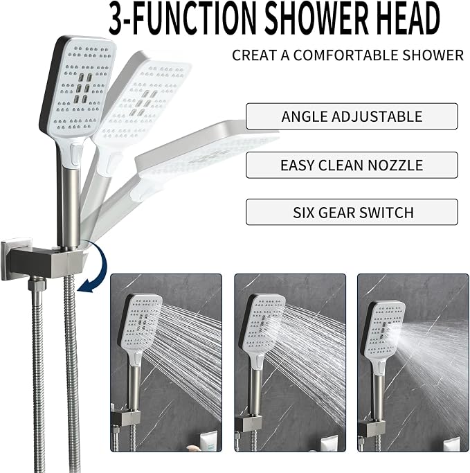 Tub Filler Faucet with Hand Shower Bath Tub Faucets with Rough-in Valve Trim Kit Wall Mounted Waterfall Bathtub Faucets Brushed Nickel - Image 3