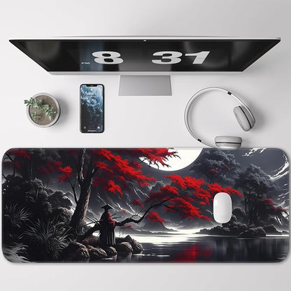 Japanese Dark Red Moon Gaming Mouse Pad, Extended Mouse Pad - Image 2