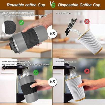 YINBAOGE Insulated Travel Coffee Mug, Spill & Leak Proof, Portable To Go Camping Stainless Steel Coffee Tumbler, Reusable Thermal Coffee Cup with Lid for Hot & Cold Drinks (Grey, 12 OZ) - Image 4