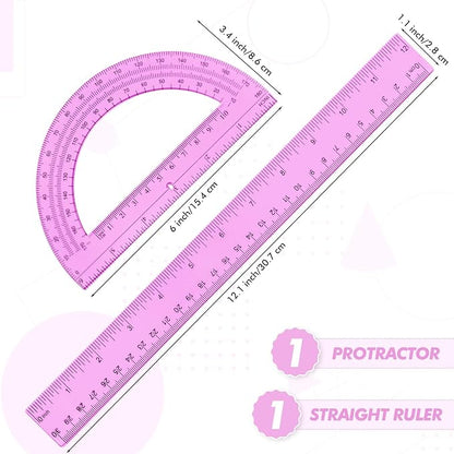 Zonon 2 Pcs 12 Inch Clear Ruler and 6 Inch Plastic Protractor Set, Dual Scale - Image 2