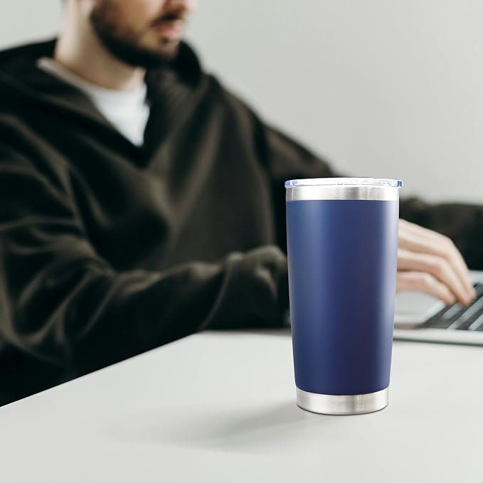 AIANJI 20oz Tumbler Bulk Stainless Steel Tumblers with Lid Vacuum Insulated Double Wall Travel Coffee Mug Powder Coated Tumbler Cup for Hot and Cold Drinks(Navy Blue, 1 pack) - Image 2