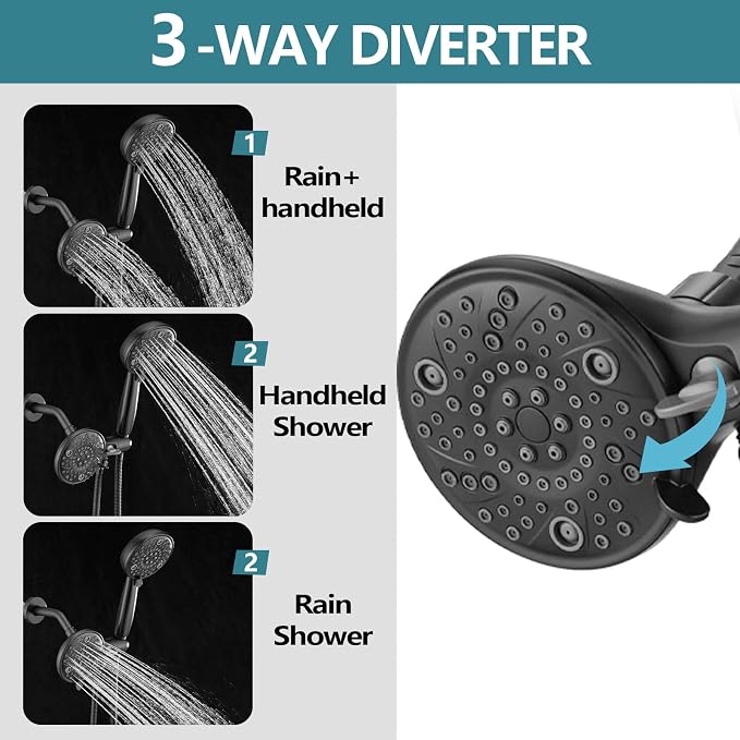 5" Dual Shower Faucet Compatible with Delta 13/14 Series Tub Trim Kit, High Pressure Round Rain Shower Head& Handheld Set Faucet System, Matte Black (Valve& Catridge Not Inclued) - Image 4