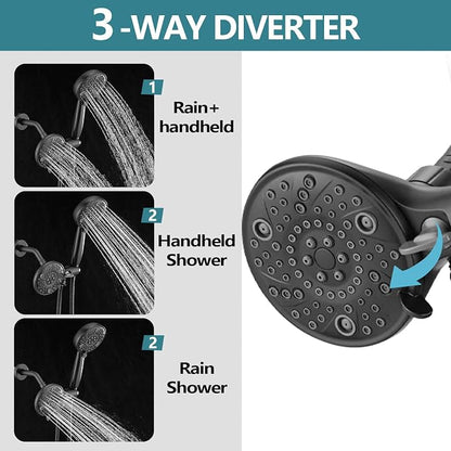 5" Dual Shower Faucet Compatible with Delta 13/14 Series Tub Trim Kit, High Pressure Round Rain Shower Head& Handheld Set Faucet System, Matte Black (Valve& Catridge Not Inclued) - Image 4