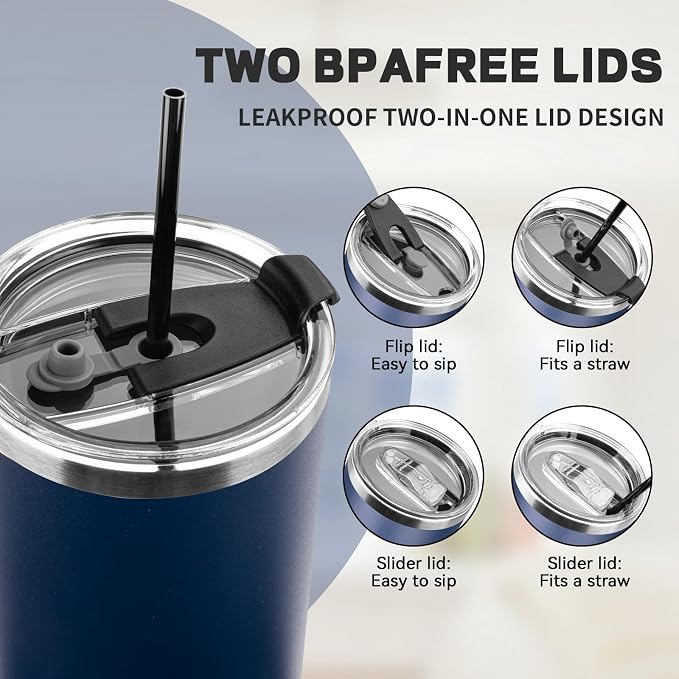 40 oz Tumbler with Lids and Straws, Stainless Steel Insulated Coffee Tumbler, Double Wall Vacuum Insulated Travel Mug Cup, Leakproof Thermal Coffee Cup for Hot and Cold Drinks (Navy Blue) - Image 5