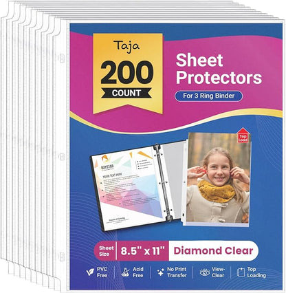 Taja Sheet Protectors for 3 Ring Binder, Non-Glare Page Protectors Top Loading by Taja