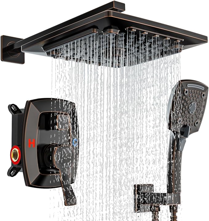 ELLO&ALLO Oil Rubber Bronze Bathroom Shower Faucet Set Mixing Valve and Trim Kit, Complete Shower System with Rough-in Valve by ELLO%26ALLO