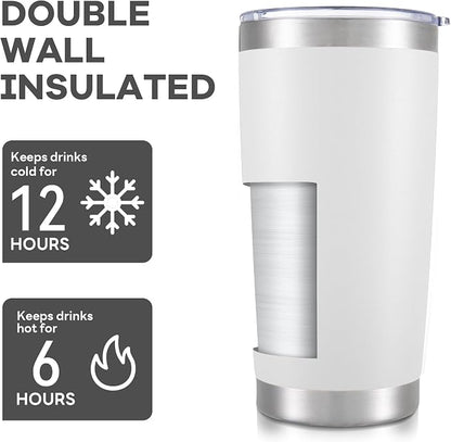 20 oz Tumbler with Lid Stainless Steel Insulated Tumblers Bulk Double Wall Vacuum Cups Powder Coated Travel Mug Keep Drink Cold and Hot, White, 8 Pack - Image 3