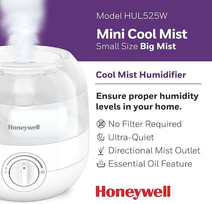 Honeywell Mini Cool Mist humidifier, Easy to Fill and Clean, humidifier for small Bedroom, Kids Rooms, or office. Ultra Quiet Operation and Auto Shut-Off - White, HUL525W - Image 2