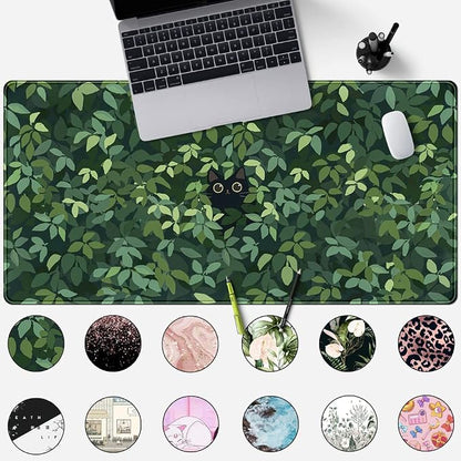 Cute Cat Kawaii Green Desk Mat - Image 2