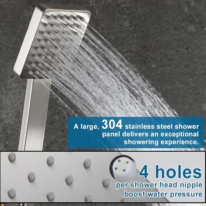 POP SANITARYWARE Shower Tub Faucet Set Brushed Nickel Bathroom Rain Shower System with Tub Spout Wall Mounted Rainfall 10 Inch Thickened Shower Head and Handle Set Include Shower Valve and Trim Kit - Image 4
