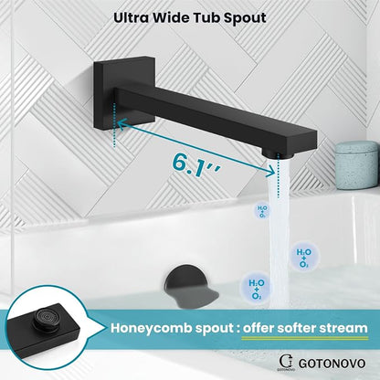 gotonovo Shower System with Tub Spout Wall Mounted Rain Shower Head and Handle Combo Shower Faucet Set with Valve, 10 Inch, Matte Black - Image 7