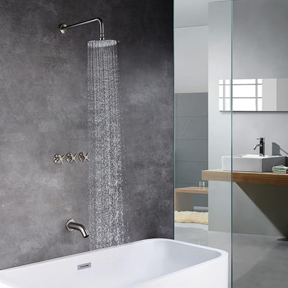 Tub and Shower Faucet Set 3 Handle with Valve Brushed Nickel High Flow Waterfall Tub Spout and Rain Shower Head SUMERAIN - Image 4