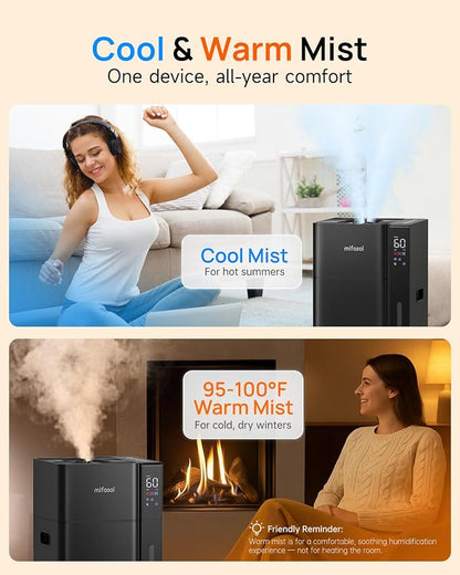 Mifasol Humidifier Large Room, 5.3Gal/20L Warm & Cool Mist Humidifiers for Home 1500 sq ft, Whole House Humidifier, Humidifiers for Bedroom Home Plants Office Large Areas, Black - Image 2