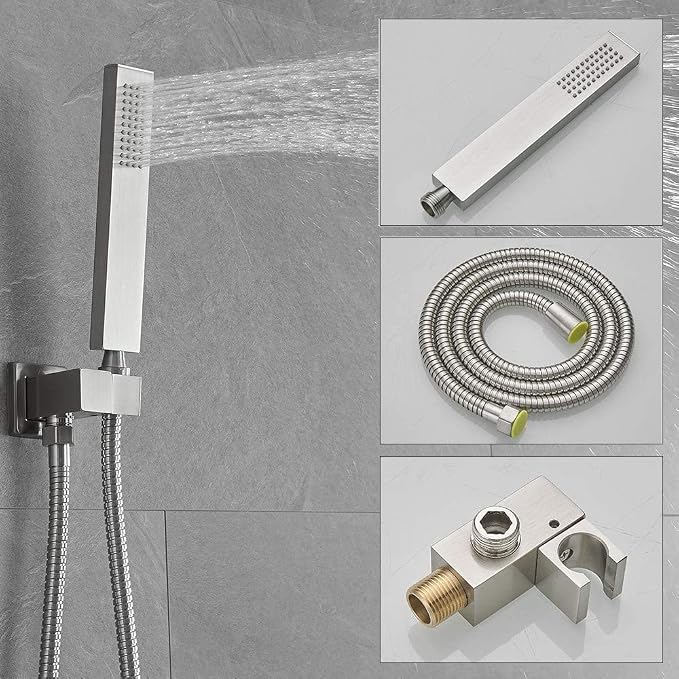 Brushed Nickel Shower System with Tub Spout Wall Mounted Tub Shower Faucet Set for Bathroom with High Pressure 10" Rain Shower head and Handheld Shower Head Kit - Image 4