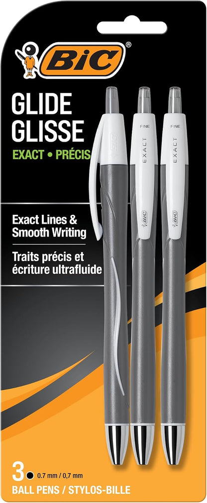 BIC Glide Exact Black Retractable Ballpoint Pens, Fine Point, 3-Count Pack by BIC