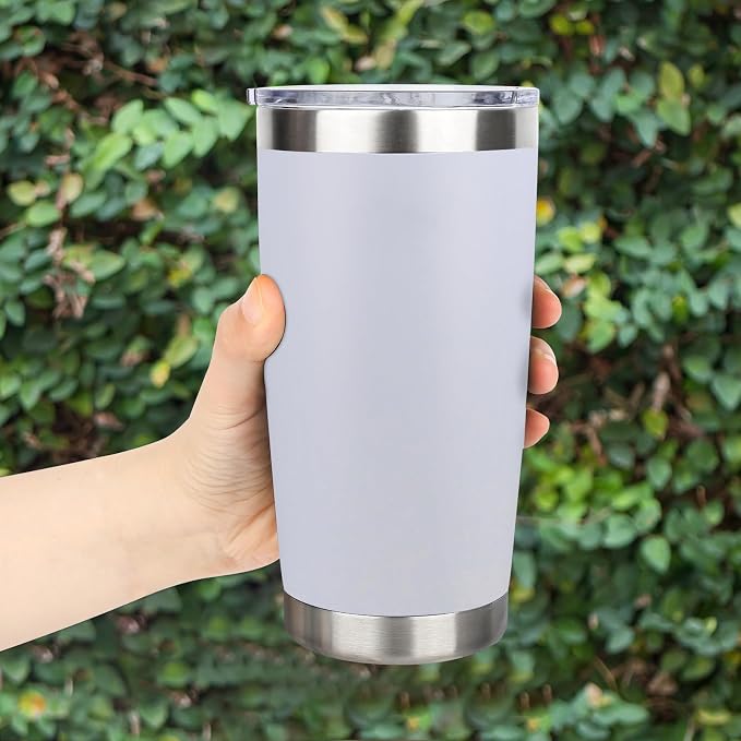 20oz Stainless Steel Tumbler Bulk with Lid, Travel Mug - Double Wall Vacuum Powder Coated Cup - White, 12 Pack - Image 6