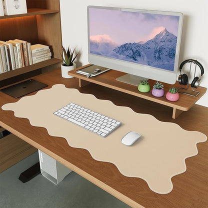 iCasso Leather Mouse Pad, Extra Large Desk Pad, Cute Scalloped Computer Mat by iCasso