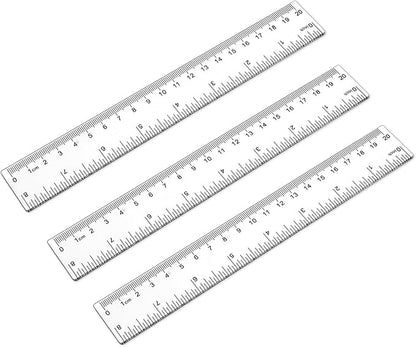 3 Pack 8 Inch Ruler Set Plastic Straight Ruler Transparent Measuring Tool by KALIONE