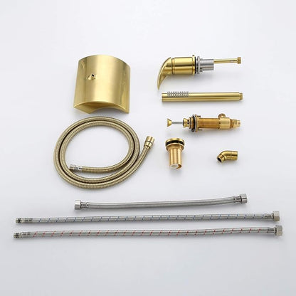 sumerain 3 Hole Roman Tub Faucet with Hand Shower, High Flow Single Handle Waterfall Bathtub Filler Brushed Gold Finish - Image 9