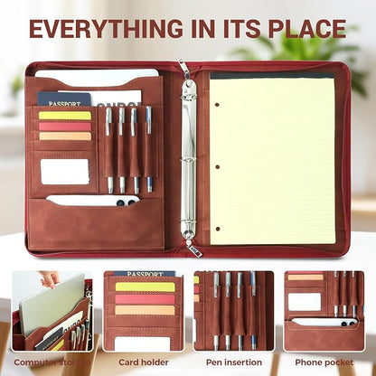 A4 Embossed Faux Leather Zippered Padfolio - Image 3