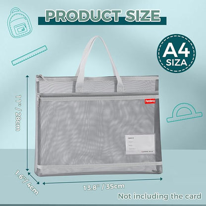 Pendancy Mesh Zipper Pouch A4 Size, Large Double Pocket Lightweight Nylon - Image 2