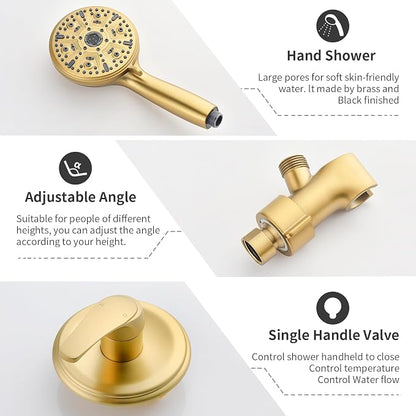 Single-Handle Shower Faucet Set Shower Kit with Valve Shower Trim Kit with 10 Spray Handheld Shower Head System Shower Valve and Trim Kit Brushed Gold Shower Fixtures - Image 7