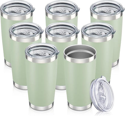 20 oz Tumbler with Lid Stainless Steel Insulated Tumblers Bulk Double Wall Vacuum Cups Powder Coated Travel Mug Keep Drink Cold and Hot, Sagebrush Green, 8 Pack by Orebigo