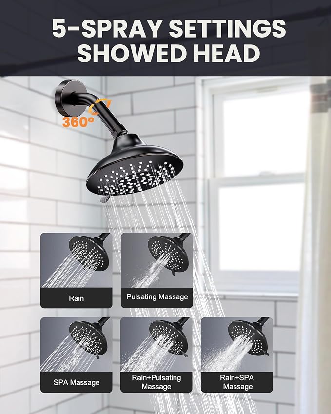 Shower Tub Faucet Set Bronze: ARCORA Bathtub Faucet Set with 6-Inch Rain Showerhead and Tub Spout, Oil Rubbed Bronze Bathtub and Shower Trim Kit (Valve Included) - Image 3