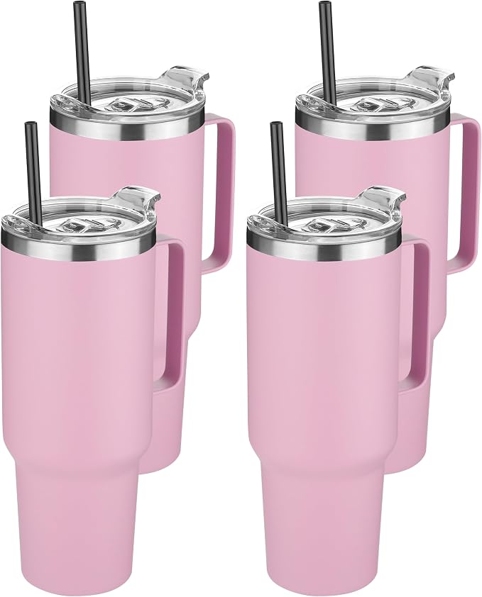 HASLE OUTFITTERS 40 oz Stainless Steel Tumbler with Handle, Vacuum Insulated Tumblers Bulk, Reusable Double Wall Travel Coffee Mug, Durable Powder Coated Water Bottle(Pink, 4) by HASLEOUTFITTERS