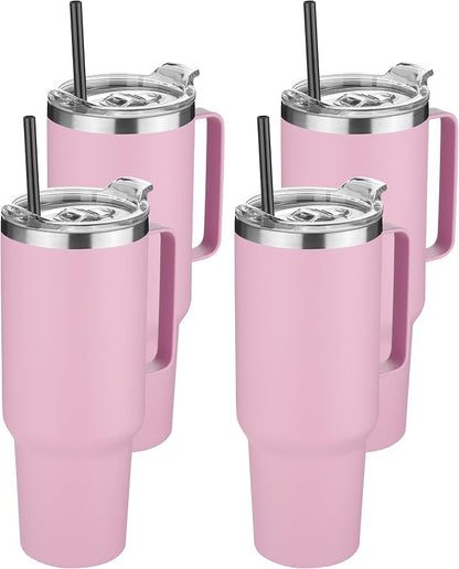 HASLE OUTFITTERS 40 oz Stainless Steel Tumbler with Handle, Vacuum Insulated Tumblers Bulk, Reusable Double Wall Travel Coffee Mug, Durable Powder Coated Water Bottle(Pink, 4) by HASLEOUTFITTERS