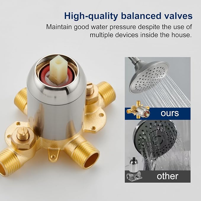 Tub Shower Faucet Set with Valve, 6-Inch Shower Head and Handle Set Brushed Nickel, Single-Handle Tub and Shower Trim Kit with Touch-Clean Rain Shower Head and Tub Spout - Image 7