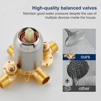 Tub Shower Faucet Set with Valve, 6-Inch Shower Head and Handle Set Brushed Nickel, Single-Handle Tub and Shower Trim Kit with Touch-Clean Rain Shower Head and Tub Spout - Image 7