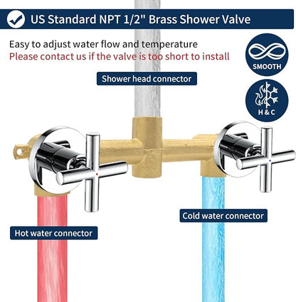 2 Handle Shower Faucet Shower System Complete 2 in 1 Shower Combo Set with Handheld Showerhead Shower Trim Kit Wall Mounted Shower Fixtures Chrome Polished - Image 5