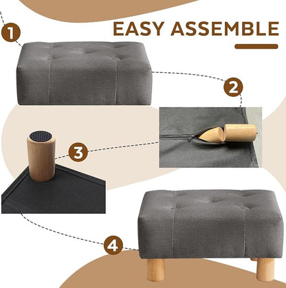 Small Foot Stool Ottoman, Linen Footstool Ottoman Foot Rest - Image 6
