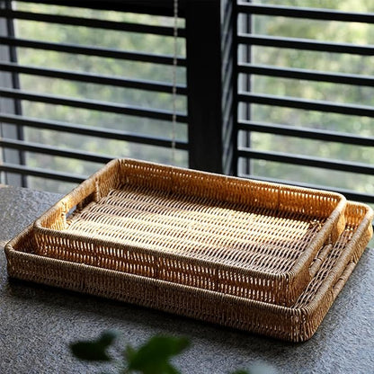 2 Pack Rectangle Rattan Serving Trays - Image 7