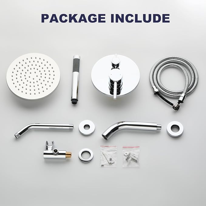 Shower System with Tub Spout, Bathtub Shower Faucet Set, 8" Rain Shower Head and Handheld Spray Combo, Round Shower Head and Handle Set with Tub Spout (Valve Included), Polished Chrome - Image 9