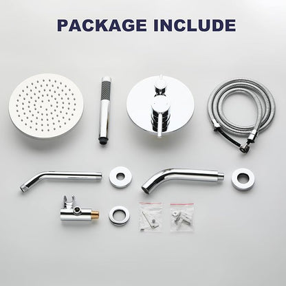 Shower System with Tub Spout, Bathtub Shower Faucet Set, 8" Rain Shower Head and Handheld Spray Combo, Round Shower Head and Handle Set with Tub Spout (Valve Included), Polished Chrome - Image 9